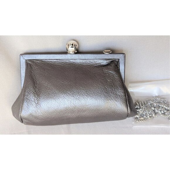 Brighton Pewter Leather Clutch Crossbody Purse Large Dimensional Flower on Front - Picture 3 of 9